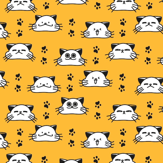 Un fondo amarillo con gatos y huellas.