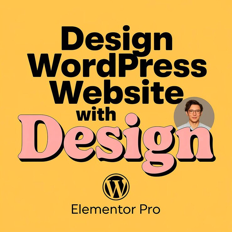 Vector un fondo amarillo con un logotipo para el sitio web de diseño con un hombre en un traje negro