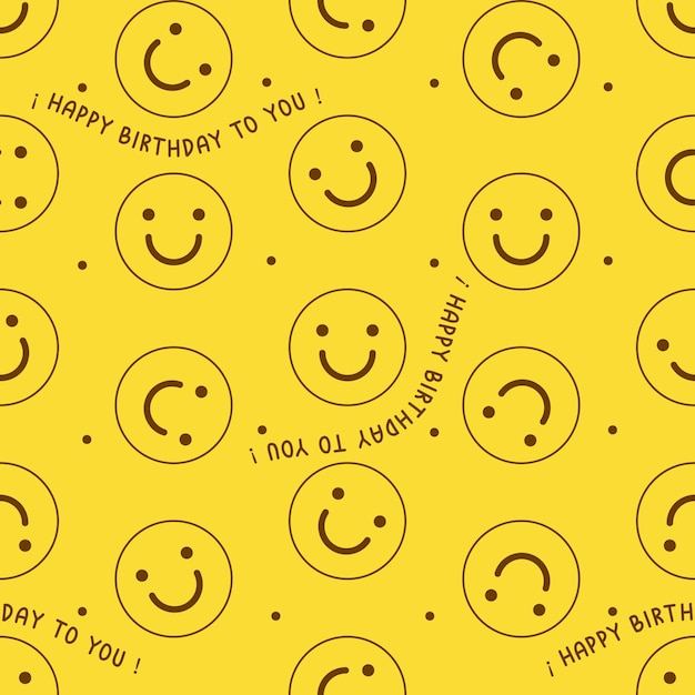 un fondo amarillo con las palabras feliz cumpleaños y caras felices