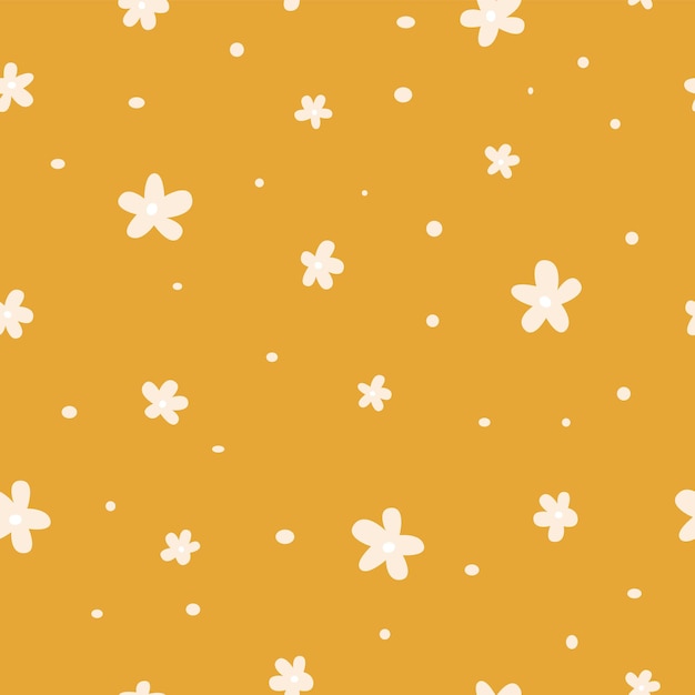 Fondo amarillo con patrón de flores blancas