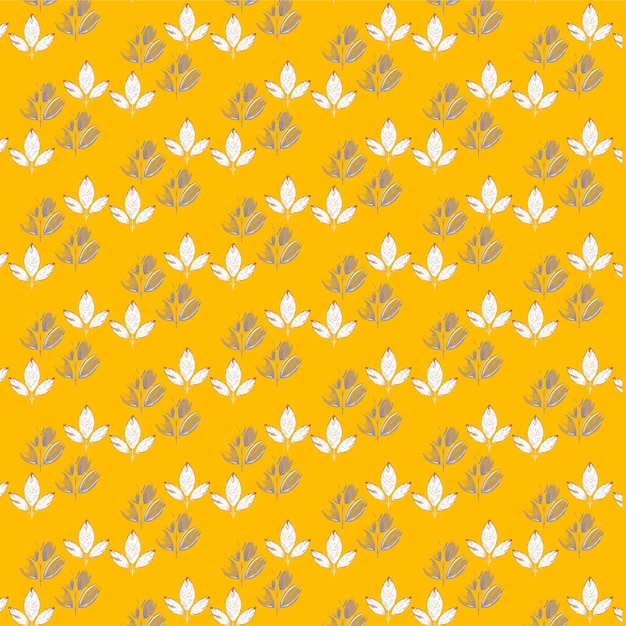 un fondo amarillo con un patrón de hojas y flores