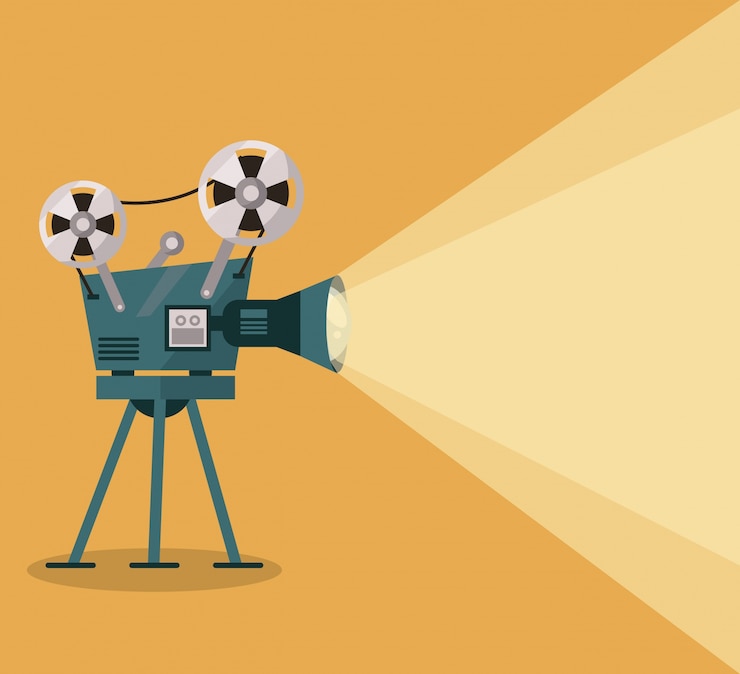 Vector fondo amarillo con proyector de películas