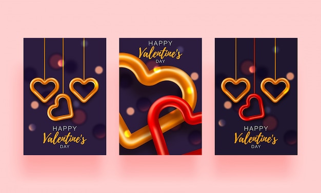 Fondo de amor conjunto folleto. Tarjeta de póster de regalo. Plantilla de banner de venta para el día de San Valentín. Banner con corazones y regalos.