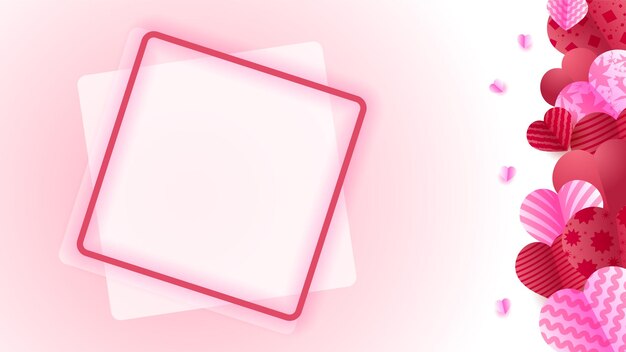 Fondo de amor del día de san valentín Ilustración de corazones de papel rojo y rosa con estilo de corte de papel