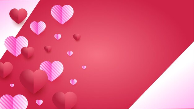 Fondo de amor del día de san valentín Ilustración de corazones de papel rojo y rosa con estilo de corte de papel