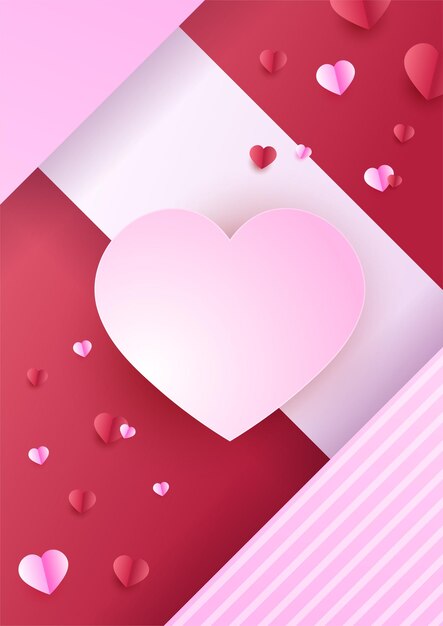 Fondo de amor con elementos de decoración de formas de corazón cortado en papel
