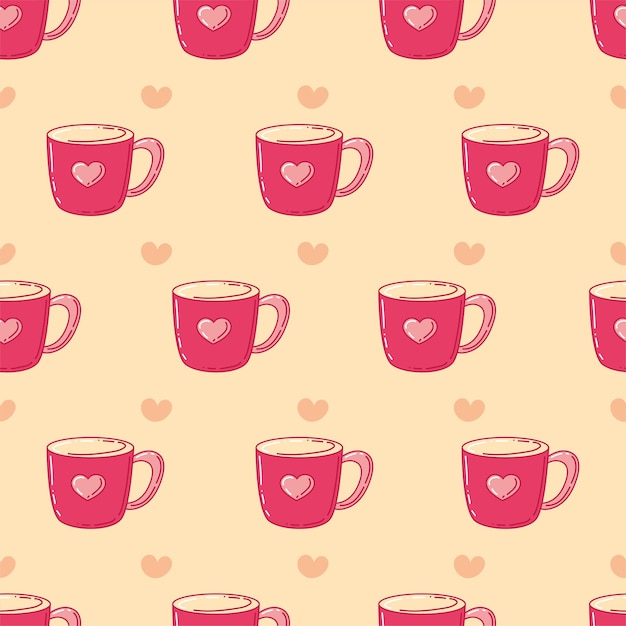 Vector fondo de amor romántico vectorial con corazones y una taza en colores pastel diseño para la plantilla del día de san valentín para la impresión de telas en el sitio web postales ropa de cama para niños y moda de papel de regalo