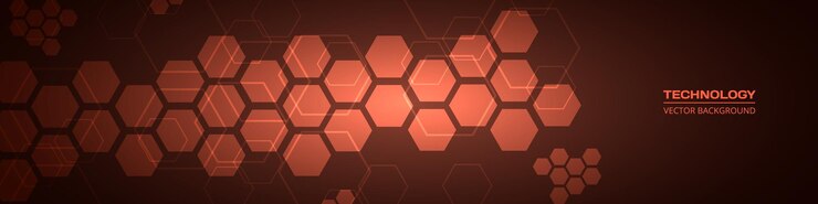 Vector fondo ancho abstracto de tecnología rojo oscuro con elementos hexagonales