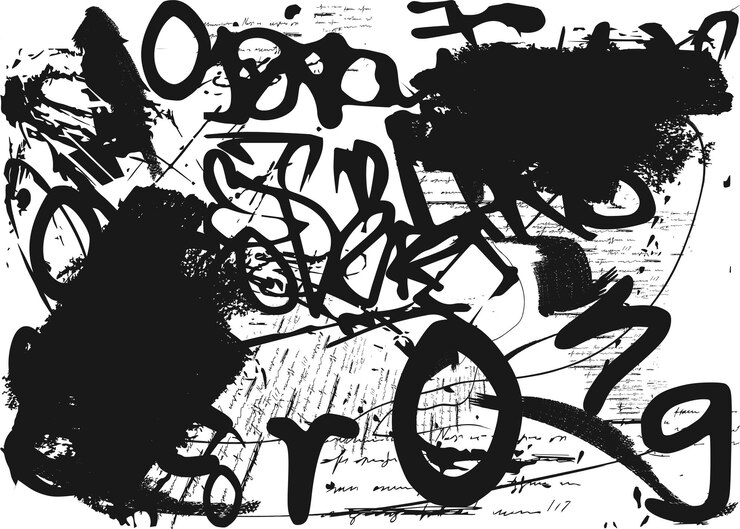 Vector fondo angustiado en textura en blanco y negro con manchas oscuras arañazos y líneas arte abstracto