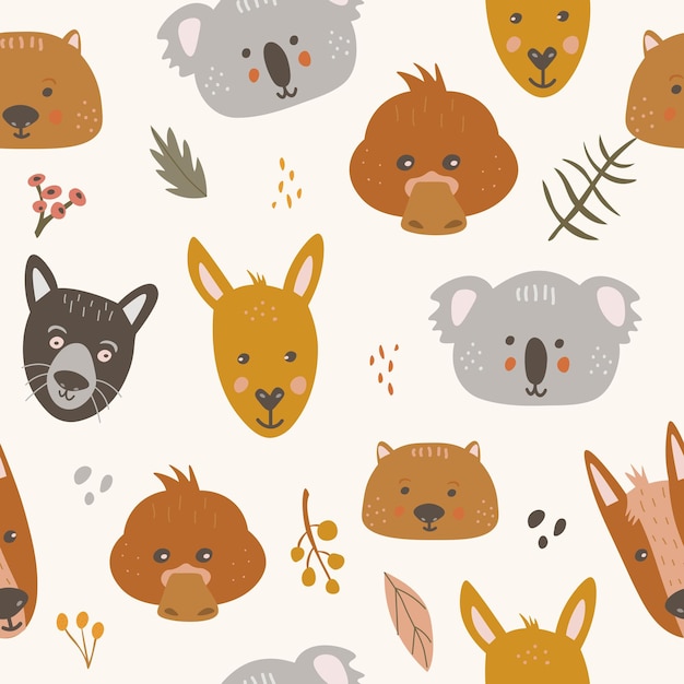 Fondo de animales australianos de vector plano