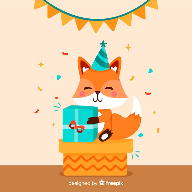 Fondo de animales de cumpleaños en diseño plano