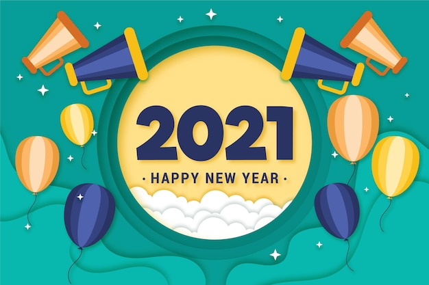 Fondo de año nuevo 2021 en estilo papel