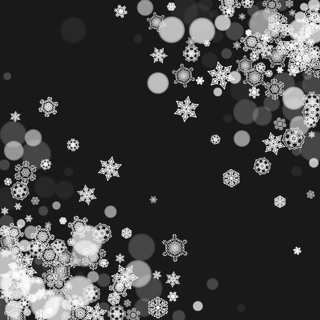 Vector fondo de año nuevo con copos de nieve escarchados blancos