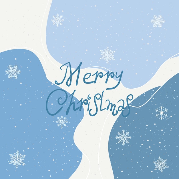 Fondo de Año Nuevo de Invierno con copos de nieve y letras de Feliz Navidad Ilustración vectorial