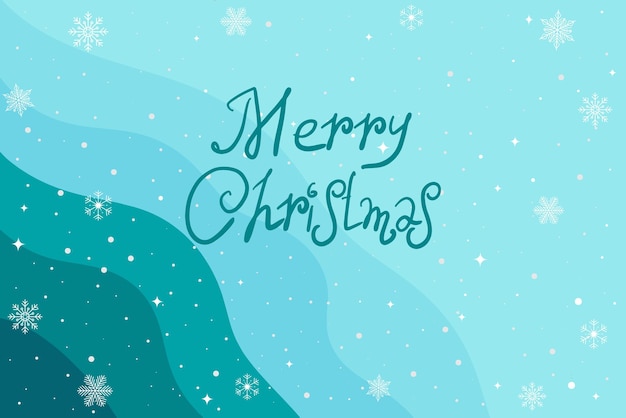 Fondo de Año Nuevo de Invierno con copos de nieve y letras de Feliz Navidad Ilustración vectorial