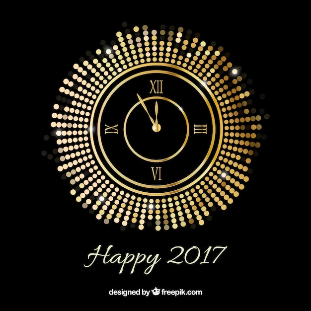 Vector fondo de año nuevo con un reloj dorado