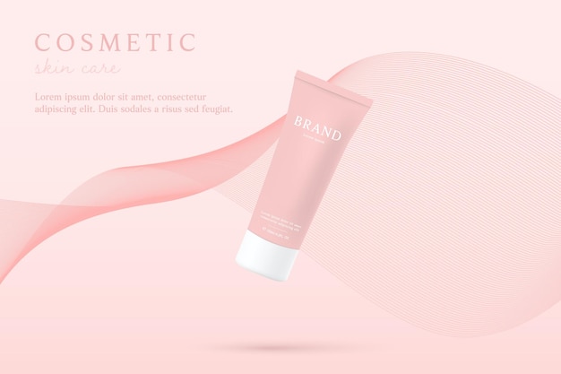 Fondo de anuncios 3d cosmético rosa con líneas de onda.