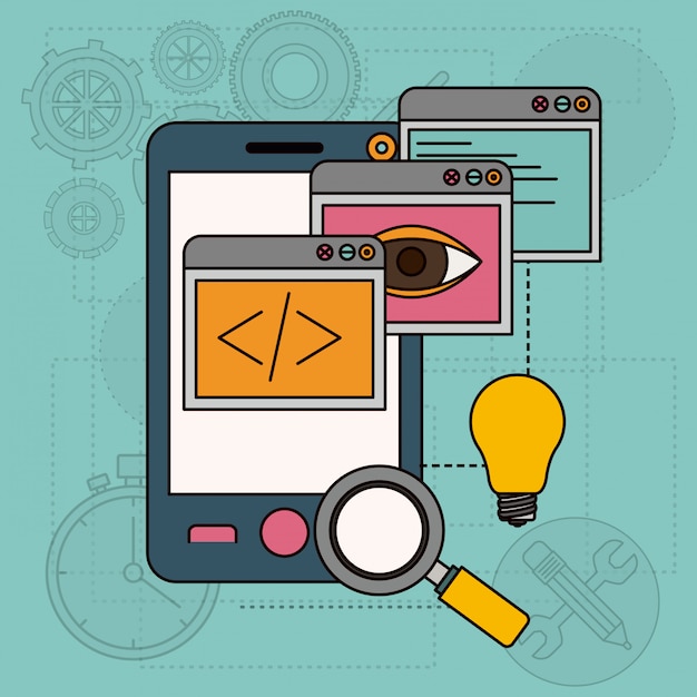 Vector fondo con aplicaciones de windows en desarrollo de ideas en smartphone.