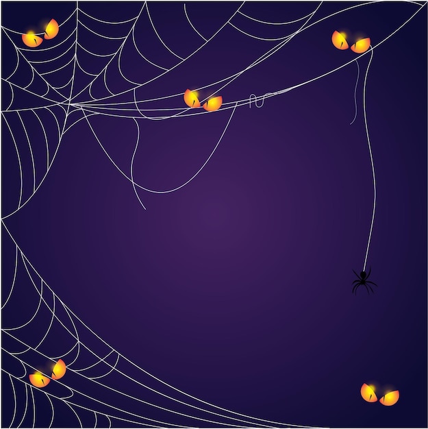 Fondo de araña y telaraña. el miedo del símbolo de halloween aislado en vector azul y púrpura.