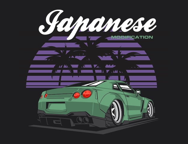 El fondo del árbol de coco se mezcla con el diseño de automóviles japoneses de los años 90