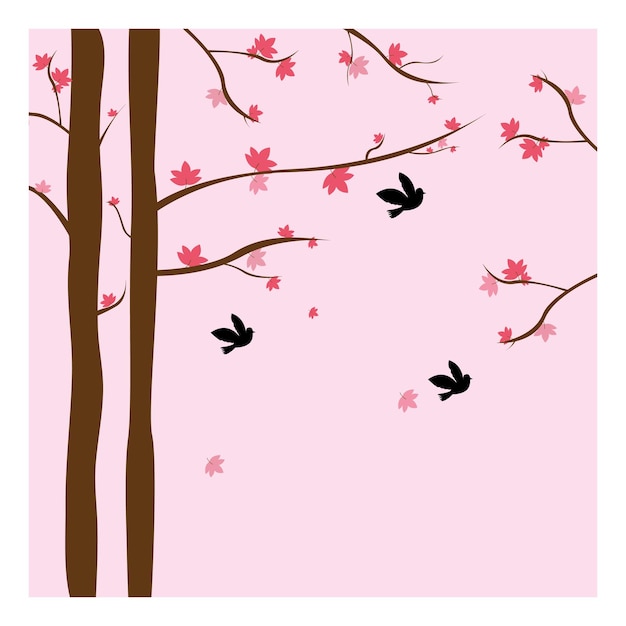 Fondo de árbol de flor con silueta de pájaro.