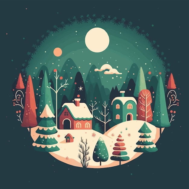 Fondo de árbol de Navidad de invierno en ilustración de color de vector plano