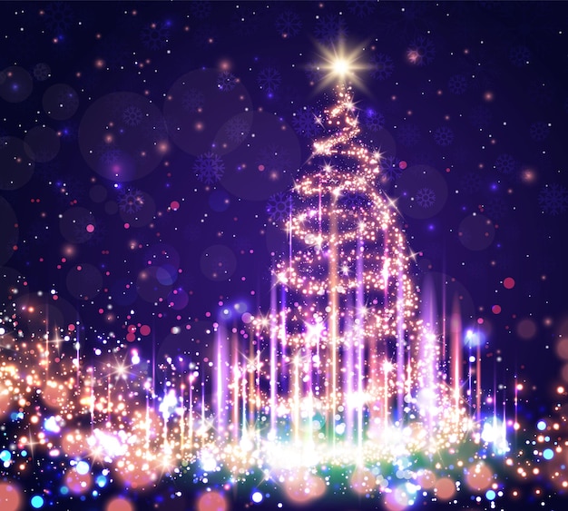 Vector el fondo del árbol de navidad mágico y brillante