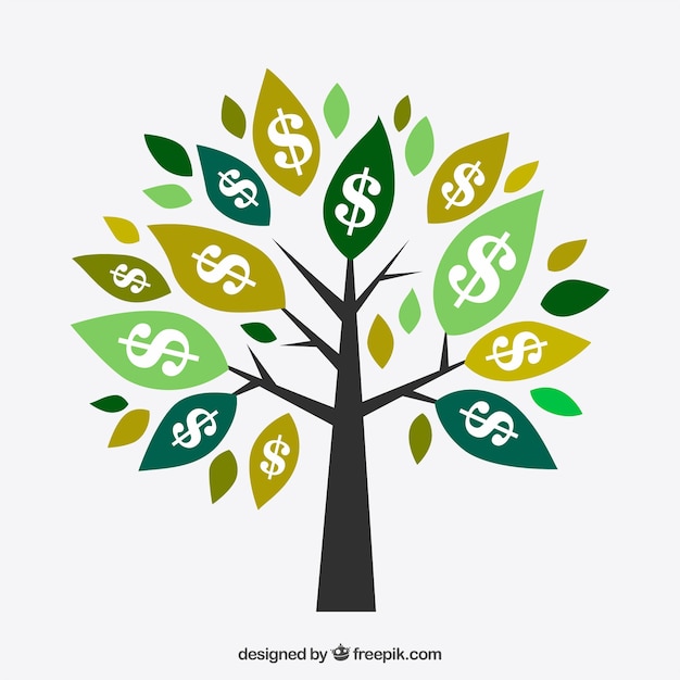 Vector fondo de árbol con símbolos del dolar en las hojas