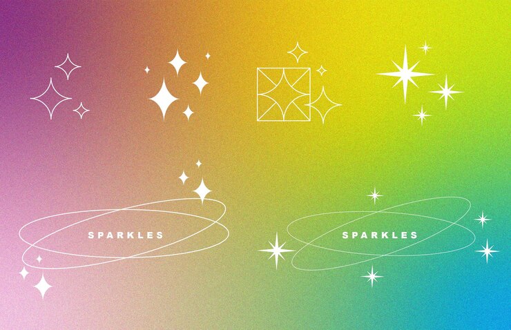 Vector un fondo de arco iris con estrellas de diferentes colores y destellos.