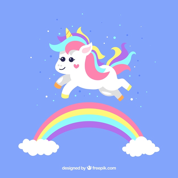 Vector fondo de arcoiris con bonito unicornio