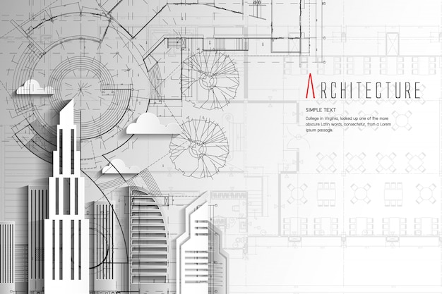 Fondo de la arquitectura y del modelo. Estilo del arte del papel
