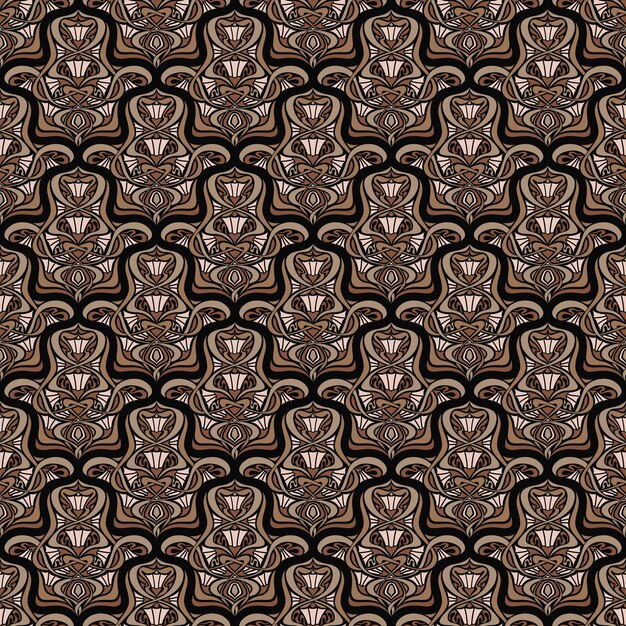 FONDO DE ART NOUVEAU DE VECTOR INCONSÚTIL NEGRO CON ARREGLO FLORAL BEIGE