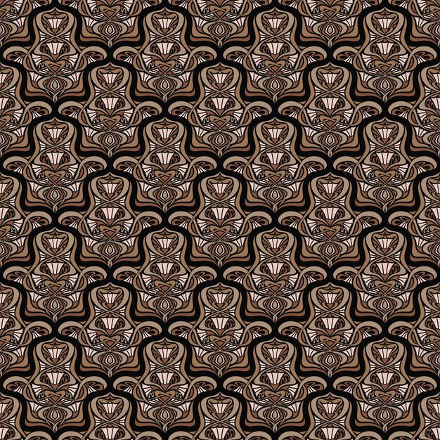 FONDO DE ART NOUVEAU DE VECTOR INCONSÚTIL NEGRO CON ARREGLO FLORAL BEIGE