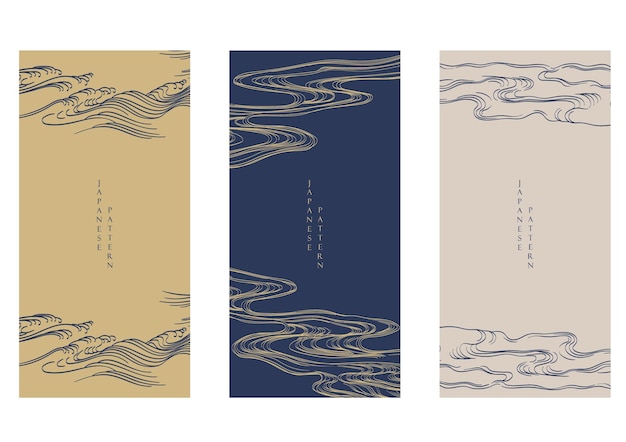 Fondo de arte abstracto en estilo vintage diseño de pancartas y tarjetas de año nuevo chino onda dibujada a mano con vector de patrón japonés formas contemporáneas en plantilla vintage