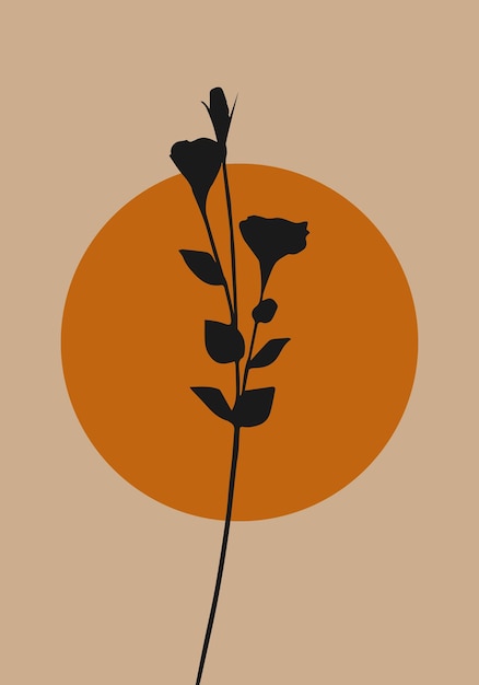 Fondo de arte abstracto moderno con silueta de flores silvestres y formas geométricas Estilo boho