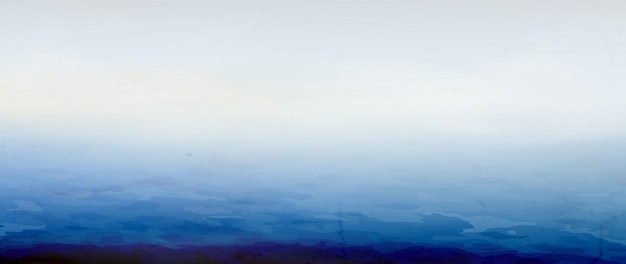 Fondo de arte de acuarela con mar u océano en niebla en tonos azules Banner de paisaje con agua y olas para la impresión de papel tapiz de diseño de interiores