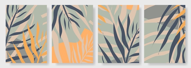 Fondo de arte de diseño de verano o primavera colección con formas de follaje hojas garabateadas póster abstracto