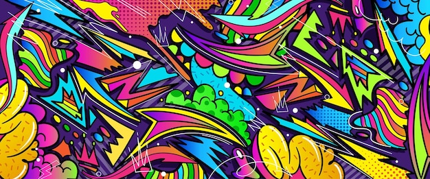 Fondo de arte de doodle de graffiti con colores vibrantes estilo dibujado a mano Tema urbano de graffiti de arte callejero