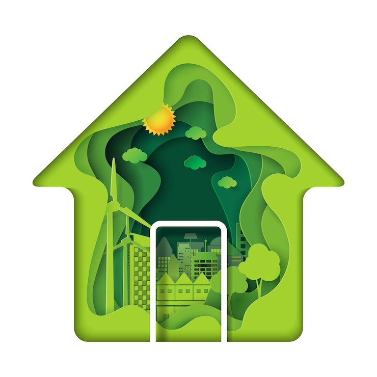 Vector fondo del arte de papel abstracto de la casa viva verde.