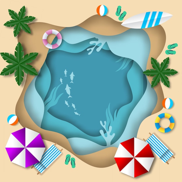 Fondo de arte de papel de playa de verano