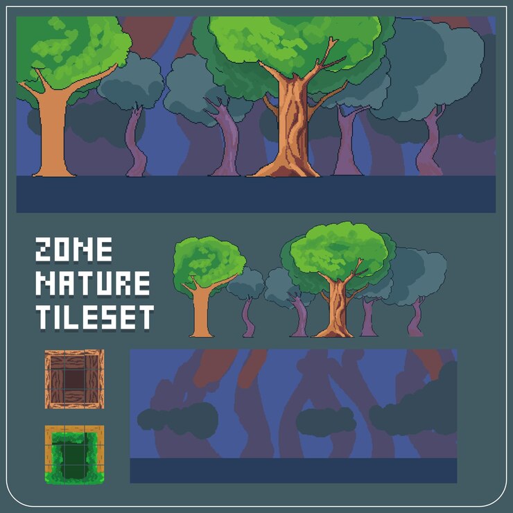 Fondo de arte de píxeles listo para usar en juegos retro Conjunto de mosaicos Conjunto de mosaicos Aseprite separado de activos