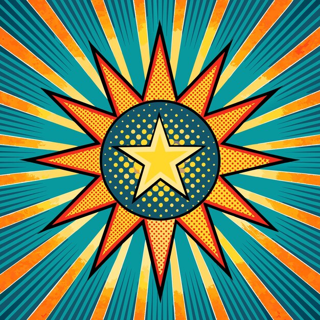 Vector fondo de arte pop con medio tono y estallido de sol