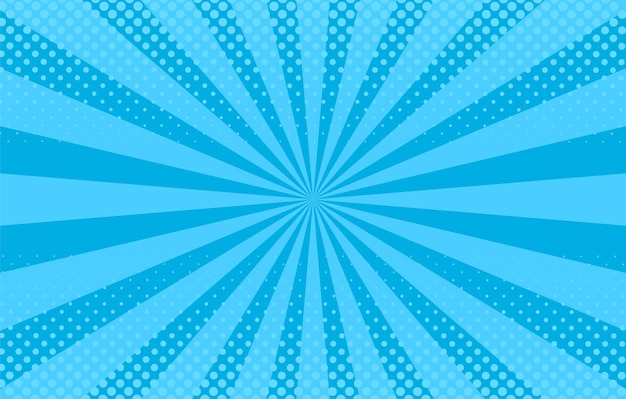 Fondo de arte pop. patrón cómico con starburst, semitono. bandera azul. efecto de sol de dibujos animados