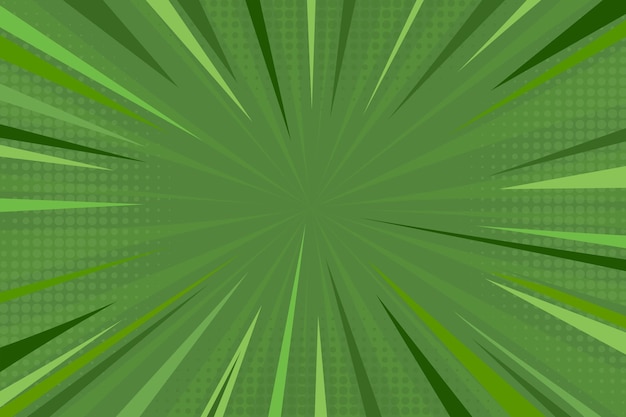 Fondo de arte pop verde cómic de moda con efecto de zoom cómic creativo de fondo con medio tono para