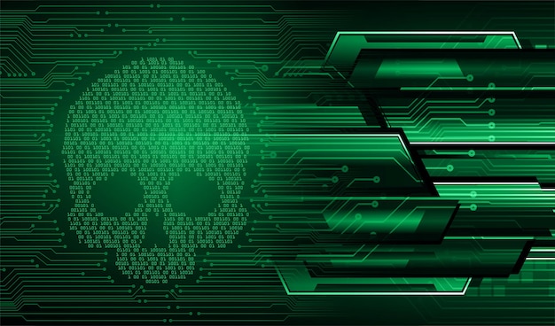 Fondo de ataque cibernético hacker, vector de cráneo