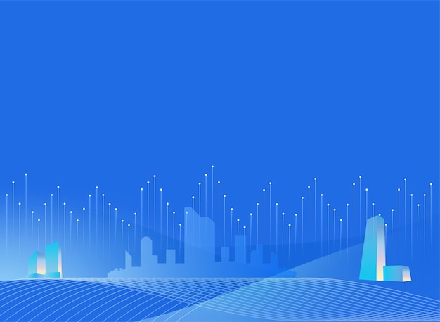 Fondo azul abstracto con edificios y rascacielos