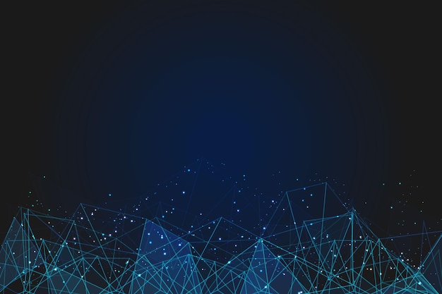 Fondo azul abstracto La ilustración poligonal de estructura alámbrica de baja poli parece estrellas en el cielo nocturno negro en espacio o fragmentos de vidrio voladores Diseño web digital de Internet