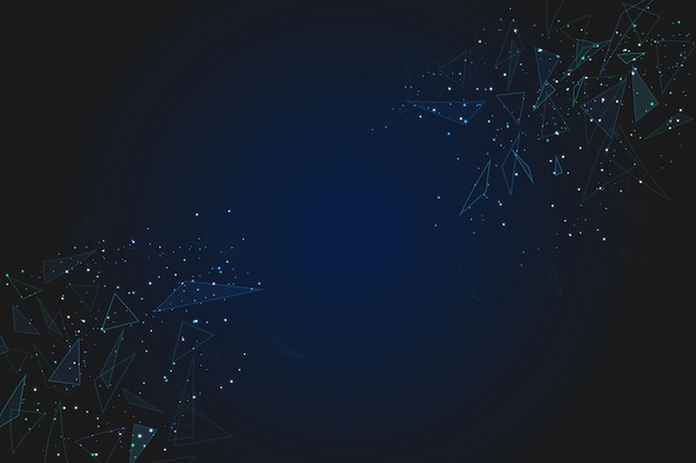 Fondo azul abstracto La ilustración poligonal de estructura alámbrica de baja poli parece estrellas en el cielo nocturno negro en espacio o fragmentos de vidrio voladores Diseño web digital de Internet