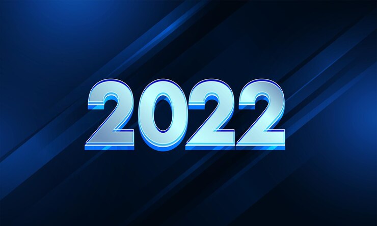 Vector fondo azul abstracto con número 2022 brillante para feliz año nuevo.