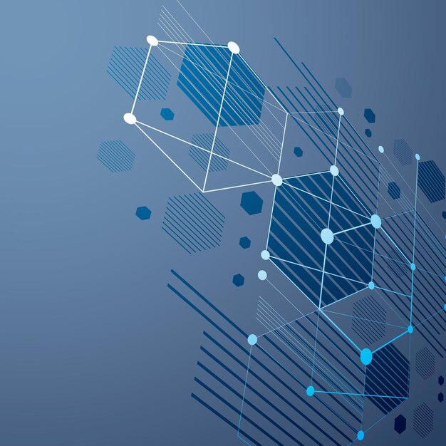 Fondo azul abstracto vectorial 3d creado en estilo retro Bauhaus. La composición geométrica moderna dimensional se puede utilizar como plantillas y diseños.